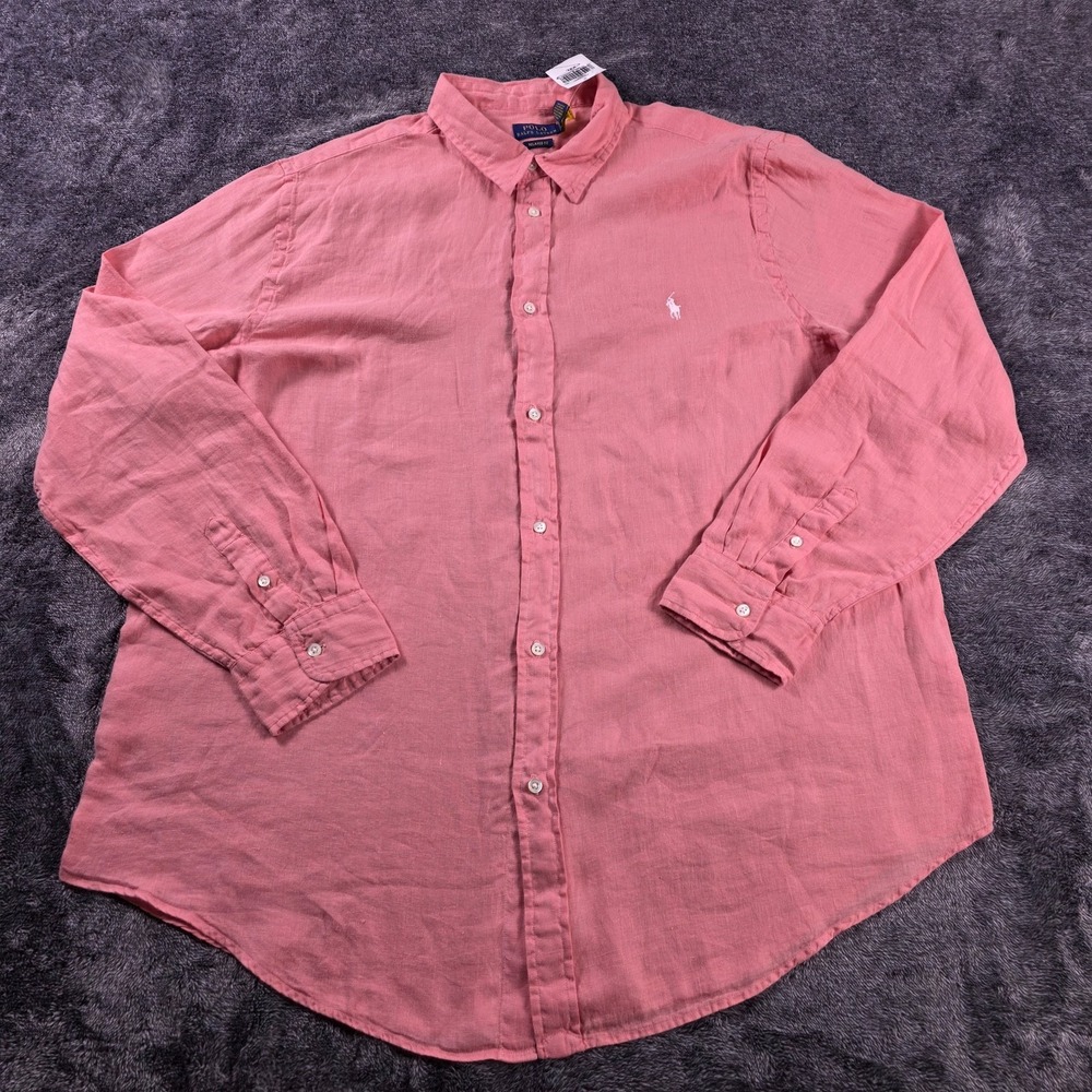 Polo Ralph Lauren Relaxed Linen Shirt Womens XXL Coral Vacation Boracay Resort